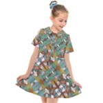 Multicolored Collage Print Pattern Mosaic Kids  Short Sleeve Shirt Dress