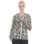 Multicolored Collage Print Pattern Mosaic Casual Zip Up Jacket