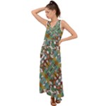 Multicolored Collage Print Pattern Mosaic V-Neck Chiffon Maxi Dress