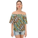 Multicolored Collage Print Pattern Mosaic Off Shoulder Short Sleeve Top