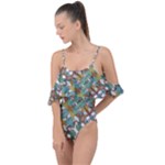 Multicolored Collage Print Pattern Mosaic Drape Piece Swimsuit