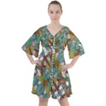 Multicolored Collage Print Pattern Mosaic Boho Button Up Dress