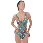 Multicolored Collage Print Pattern Mosaic Side Cut Out Swimsuit