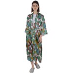 Multicolored Collage Print Pattern Mosaic Maxi Satin Kimono