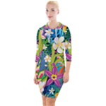 Colorful Floral Pattern Quarter Sleeve Hood Bodycon Dress