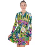 Colorful Floral Pattern Long Sleeve Panel Dress