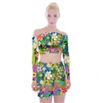 Colorful Floral Pattern Off Shoulder Top with Mini Skirt Set