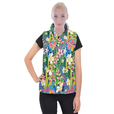 Colorful Floral Pattern Women s Button Up Vest from ArtsNow.com