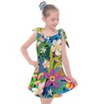 Colorful Floral Pattern Kids  Tie Up Tunic Dress