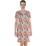 Black Orange Autumn Leaves Pattern Short Sleeve Nightdress