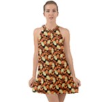 Autumn Leaves Orange Pattern Halter Tie Back Chiffon Dress