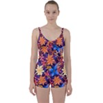 Colourful Print 5 Tie Front Two Piece Tankini
