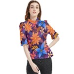 Colourful Print 5 Frill Neck Blouse