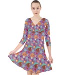 Nuts And Mushroom Pattern Quarter Sleeve Front Wrap Dress