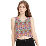 Nuts And Mushroom Pattern V-Neck Cropped Tank Top