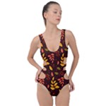 Yellow Green Orange Leaf Pattern Side Cut Out Swimsuit