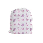 Pink Purple Butterfly Drawstring Pouch (Large)