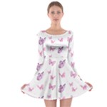 Pink Purple Butterfly Long Sleeve Skater Dress