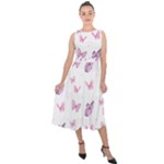 Pink Purple Butterfly Midi Tie-Back Chiffon Dress