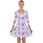 Pink Purple Butterfly Quarter Sleeve Skater Dress