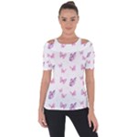 Pink Purple Butterfly Shoulder Cut Out Short Sleeve Top