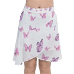 Pink Purple Butterfly Chiffon Wrap Front Skirt