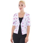 Pink Purple Butterfly Cropped Button Cardigan
