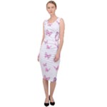 Pink Purple Butterfly Sleeveless Pencil Dress