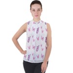 Pink Purple Butterfly Mock Neck Chiffon Sleeveless Top