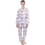 Pink Purple Butterfly Satin Long Sleeve Pyjamas Set