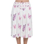 Pink Purple Butterfly Velvet Flared Midi Skirt