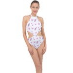 Pink Purple Butterfly Halter Side Cut Swimsuit