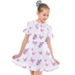 Pink Purple Butterfly Kids  Short Sleeve Shirt Dress