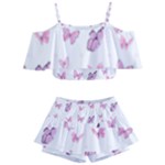 Pink Purple Butterfly Kids  Off Shoulder Skirt Bikini