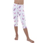 Pink Purple Butterfly Kids  Lightweight Velour Capri Leggings 