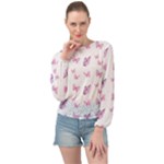 Pink Purple Butterfly Banded Bottom Chiffon Top
