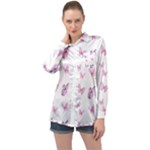 Pink Purple Butterfly Long Sleeve Satin Shirt