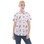 Pink Purple Butterfly Women s Short Sleeve Pocket Shirt