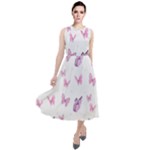 Pink Purple Butterfly Round Neck Boho Dress