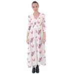 Pink Purple Butterfly Button Up Maxi Dress