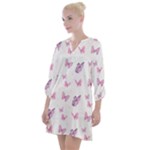 Pink Purple Butterfly Open Neck Shift Dress