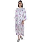 Pink Purple Butterfly Maxi Satin Kimono