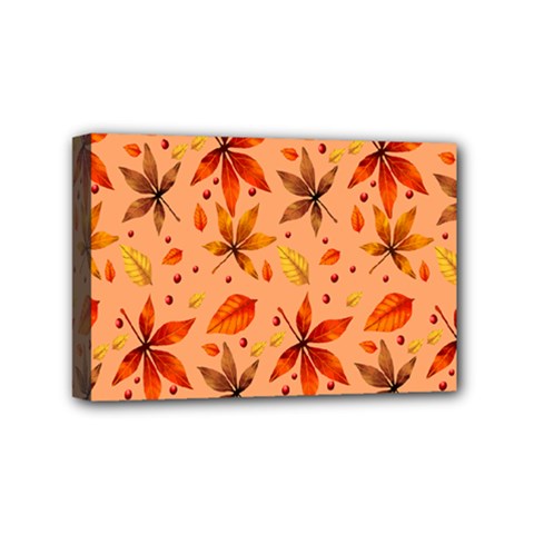 Orange Brown Leaves Mini Canvas 6  x 4  (Stretched) from ArtsNow.com