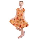 Orange Brown Leaves Kids  Short Sleeve Dress