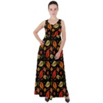 Golden Orange Leaves Empire Waist Velour Maxi Dress