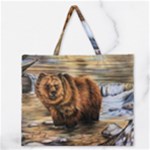 Bear In Water Zipper Large Tote Bag