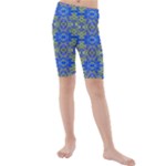 Gold And Blue Fancy Ornate Pattern Kids  Mid Length Swim Shorts