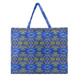 Gold And Blue Fancy Ornate Pattern Zipper Large Tote Bag