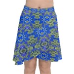 Gold And Blue Fancy Ornate Pattern Chiffon Wrap Front Skirt