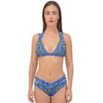 Gold And Blue Fancy Ornate Pattern Double Strap Halter Bikini Set